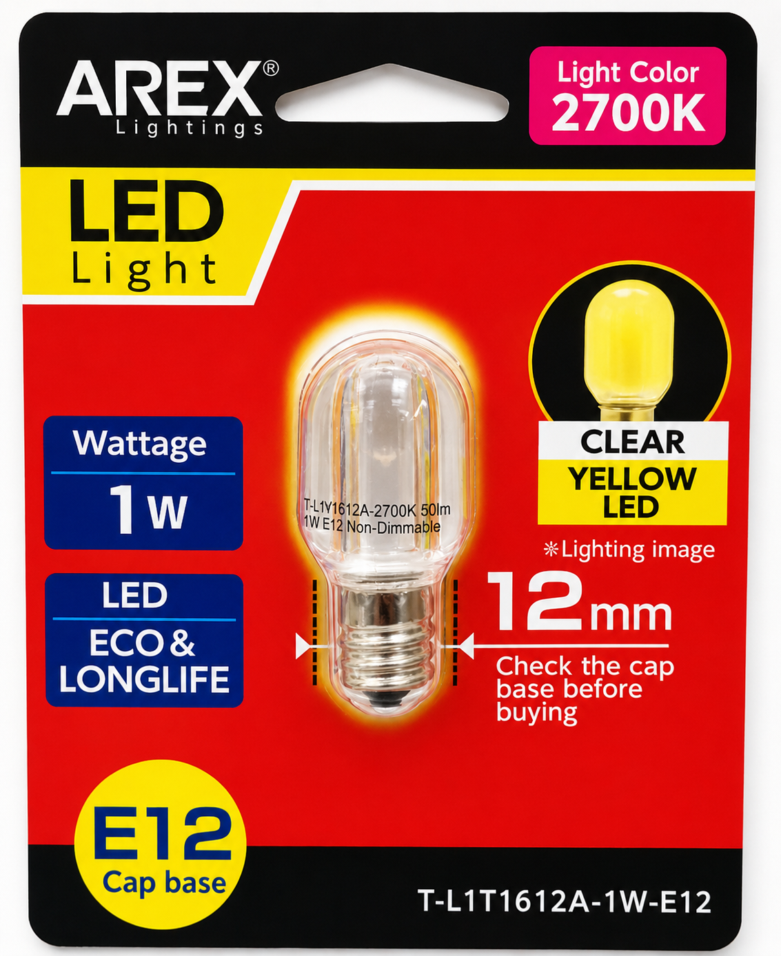 AREX AR T-L1T1612A-1W  E12 2700K LED BULB YELLOW